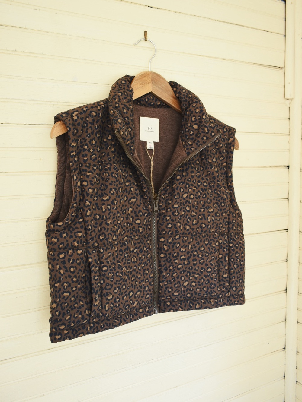 Thread & Supply Quilted Leopard-Print Cropped Puffer Vest - NWT